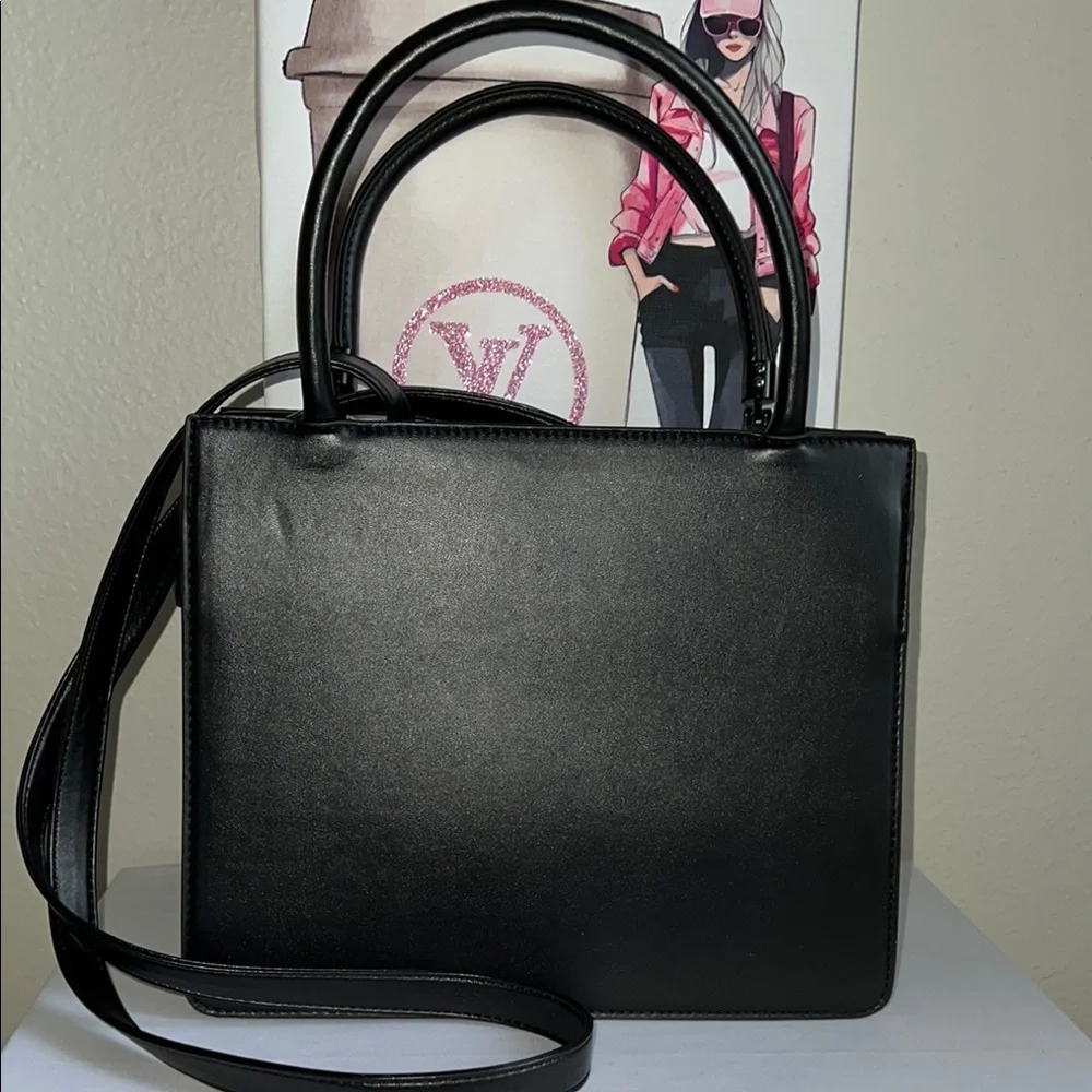 Black Leather Quilted Satchel